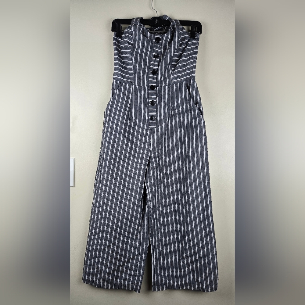 ZARA COLLECTION STRIPED CULOTTE JUMPSUIT NAUTICAL HALTERNECK Size M - Picture 4 of 8